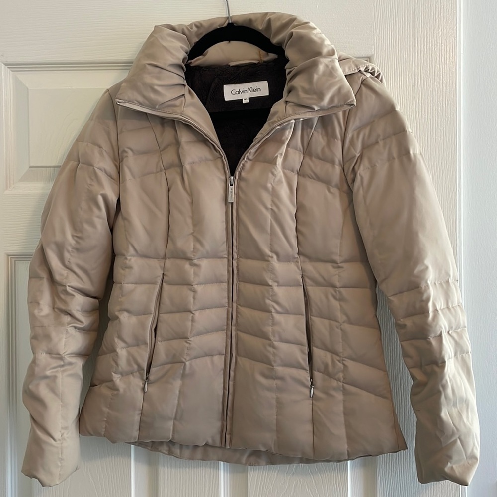 Calvin Klein Quilted Khaki Winter Coat Size Petite XS